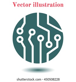 Circuit board  icon. Technology scheme square symbol. Flat design style.