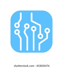 Circuit board  icon. Technology scheme square symbol. Flat design style.