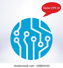 Circuit board  icon. Technology scheme square symbol. Flat design style.