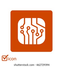 Circuit board  icon. Technology scheme square symbol. Flat design style.