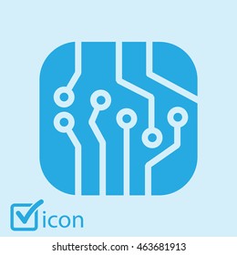 Circuit board  icon. Technology scheme square symbol. Flat design style.