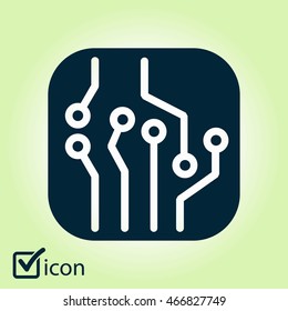 Circuit board  icon. Technology scheme square symbol. Flat design style.