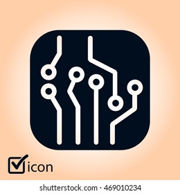 Circuit board  icon. Technology scheme square symbol. Flat design style.