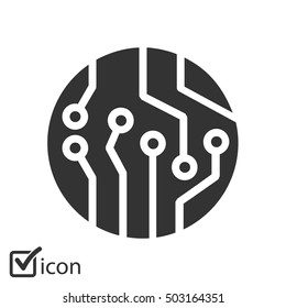 Circuit board  icon. Technology scheme square symbol. Flat design style.