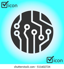 Circuit board  icon. Technology scheme square symbol. Flat design style.