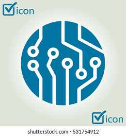 Circuit board  icon. Technology scheme square symbol. Flat design style.