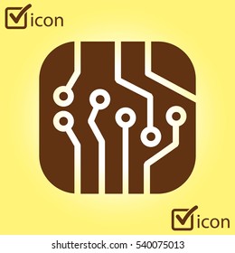 Circuit board  icon. Technology scheme square symbol. Flat design style.