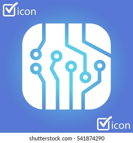 Circuit board  icon. Technology scheme square symbol. Flat design style.