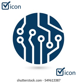 Circuit board  icon. Technology scheme square symbol. Flat design style.
