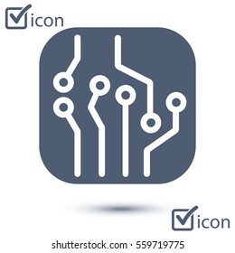 Circuit board  icon. Technology scheme square symbol. Flat design style.