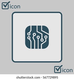 Circuit board  icon. Technology scheme square symbol. Flat design style.