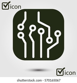 Circuit board  icon. Technology scheme square symbol. Flat design style.