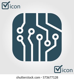 Circuit board  icon. Technology scheme square symbol. Flat design style.