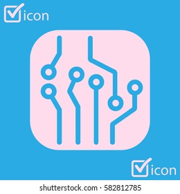 Circuit board  icon. Technology scheme square symbol. Flat design style.