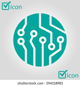 Circuit board  icon. Technology scheme square symbol. Flat design style.