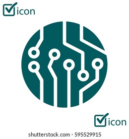 Circuit board  icon. Technology scheme square symbol. Flat design style.