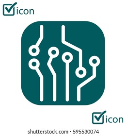 Circuit board  icon. Technology scheme square symbol. Flat design style.