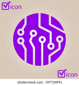 Circuit board  icon. Technology scheme square symbol. Flat design style.