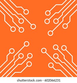 Circuit board icon. Technology scheme symbol flat vector illustration on orange background.