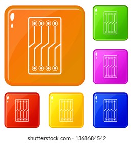 Circuit board icons set collection vector 6 color isolated on white background