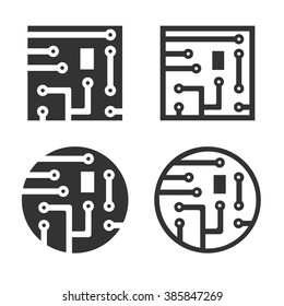 Circuit board icons in square and round shapes Vector Illustration. Set of tech circuits