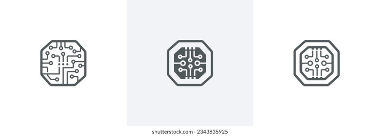 Circuit board icons. Technology scheme circles and squares sign icon in modern design style.Simple circuit board sign isolated on white background