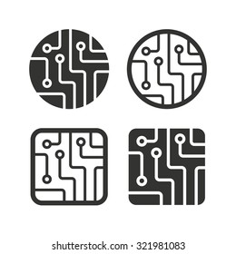 Circuit board icons. Technology scheme circles and squares sign symbols. Flat icons on white. Vector