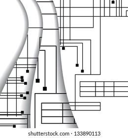 Circuit board illustration, digital composition.