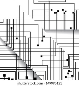 Circuit board illustration, digital composition.