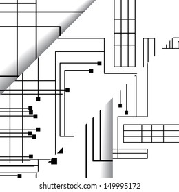 Circuit board illustration, digital composition.