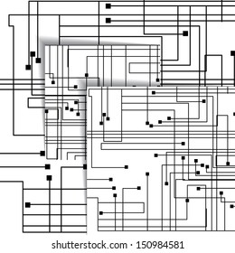 Circuit board illustration, digital composition.