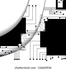 Circuit board illustration, digital composition.