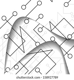 Circuit board illustration, digital composition.