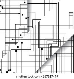 Circuit board illustration, digital composition.