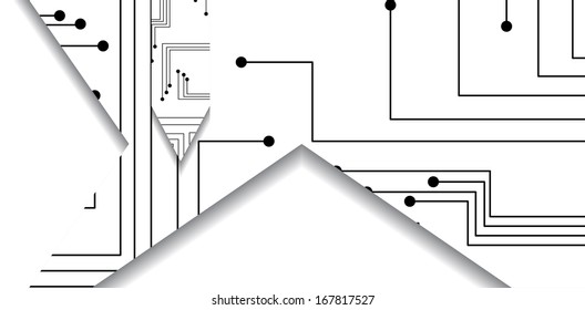 Circuit board illustration, digital composition.