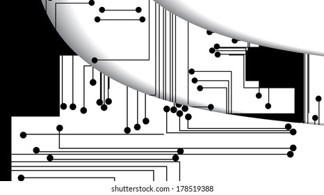 Circuit board illustration, digital composition.