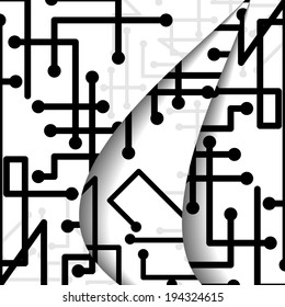 Circuit board illustration, digital composition.