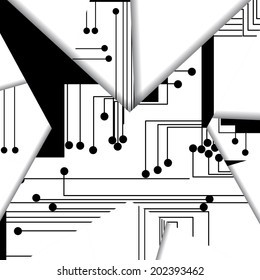 Circuit board illustration, digital composition.