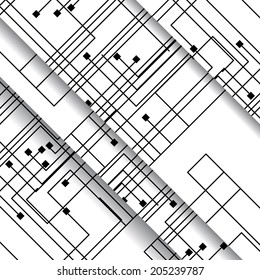 Circuit board illustration, digital composition.