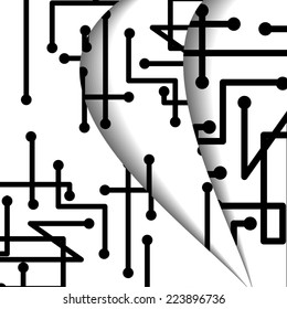 Circuit board illustration, digital composition.
