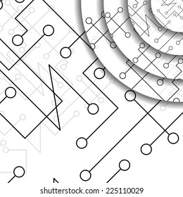 Circuit board illustration, digital composition.