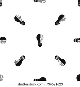 Circuit board inside light bulb pattern repeat seamless in black color for any design. Vector geometric illustration