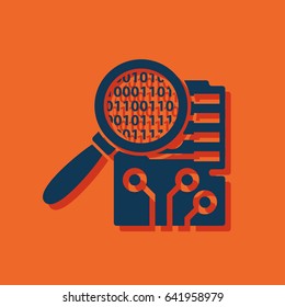 Circuit board inspection flat icon. Digital service vector illustration