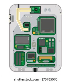 Circuit Board Interior of Touchscreen Tablets and Phones. Isolated on white background