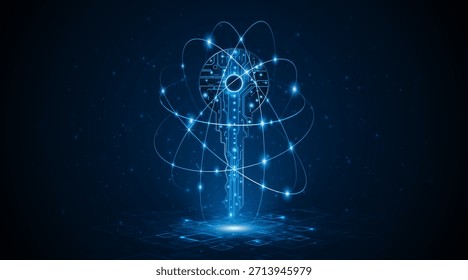 Schlüsseltechnologie für Leiterplatten. Das Konzept der Verschlüsselung für Cybersicherheit und Datenschutz. Innovative, sichere Technologie.
