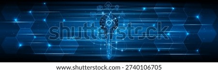 Circuit board key technology. The concept of encryption for cybersecurity and data privacy. Innovative secure technology.