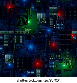Circuit board with LED's and wires seamless pattern .