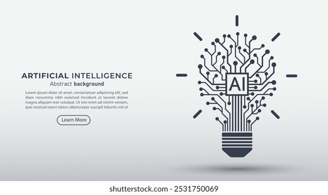 Lâmpada da placa de circuito com chip AI. Ideia e inovação da IA. Inteligência artificial, tecnologia de aprendizagem de máquina e conceitos de negócios. Ilustração de vetor.