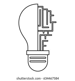 Circuit board light bulb icon in outline style isolated vector illustration
