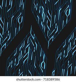 Circuit board with lights on the blue background, abstract technology illustration